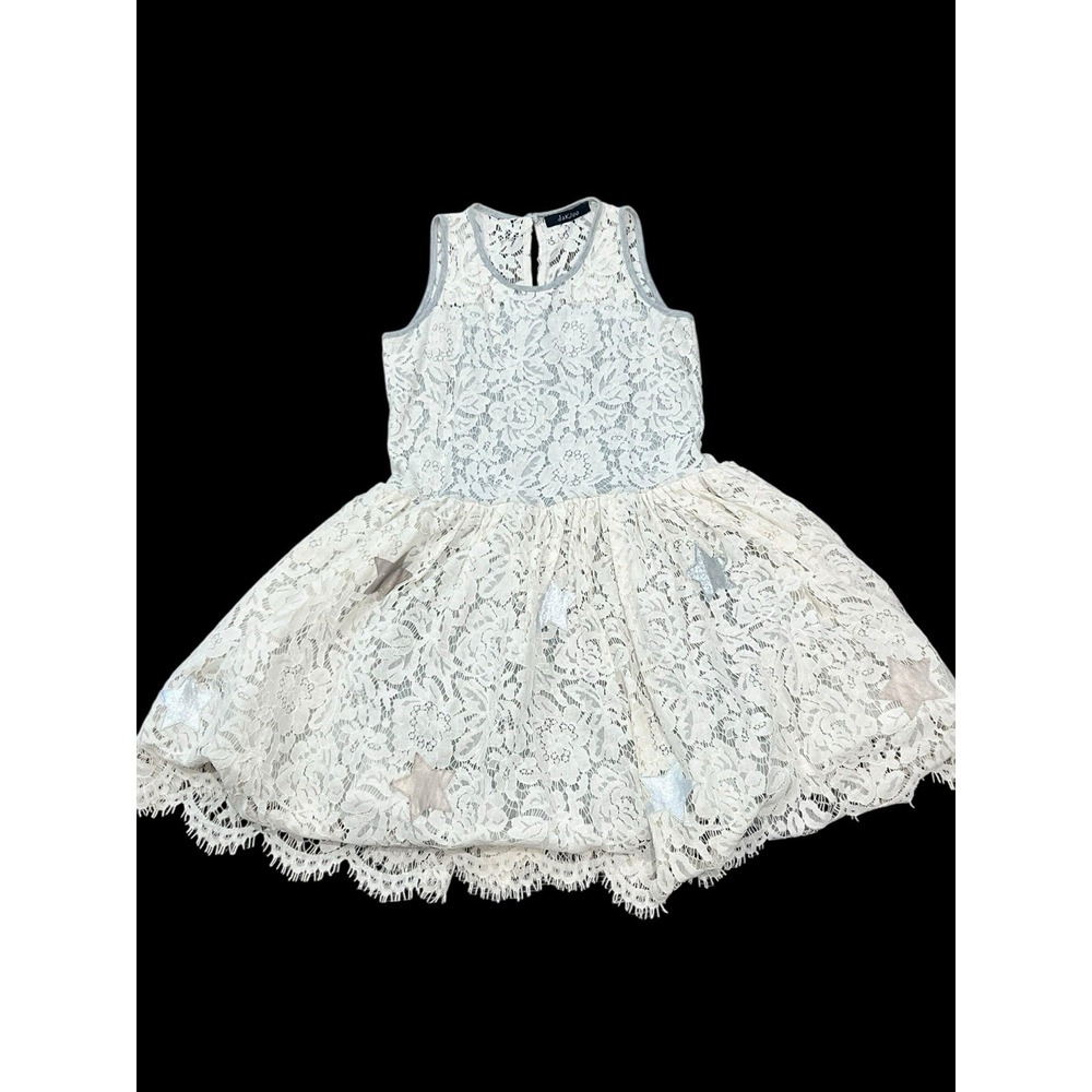 GIRL'S MONNALISA JACKIOO IVORY LACE DRESS SLEEVELESS STAR PATCHES XS 12-14